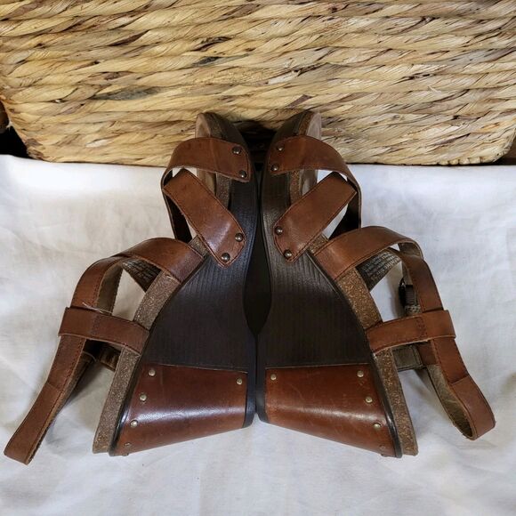 DANSKO FRIDA Sandals Womens 9 39 Brown Leather Strappy Wedge Heels Platform - Picture 8 of 12